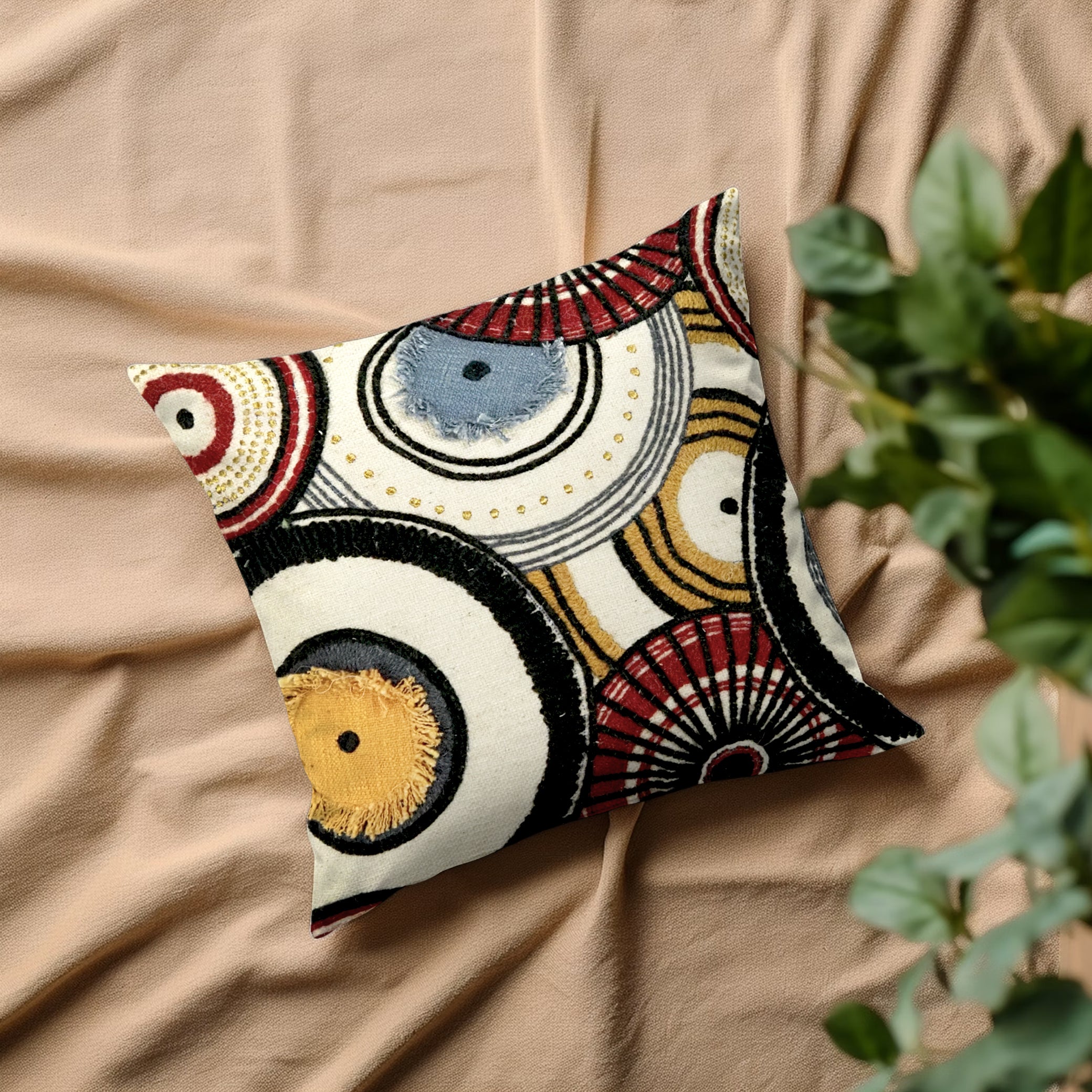 Handmade Cushion Embellished with Patchwork and Embroidery Vigoniya s Choice